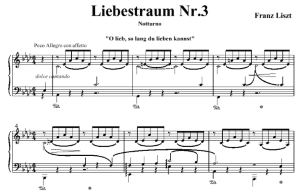 sueño de amor partitura Liebestraume número 3 de Franz Liszt